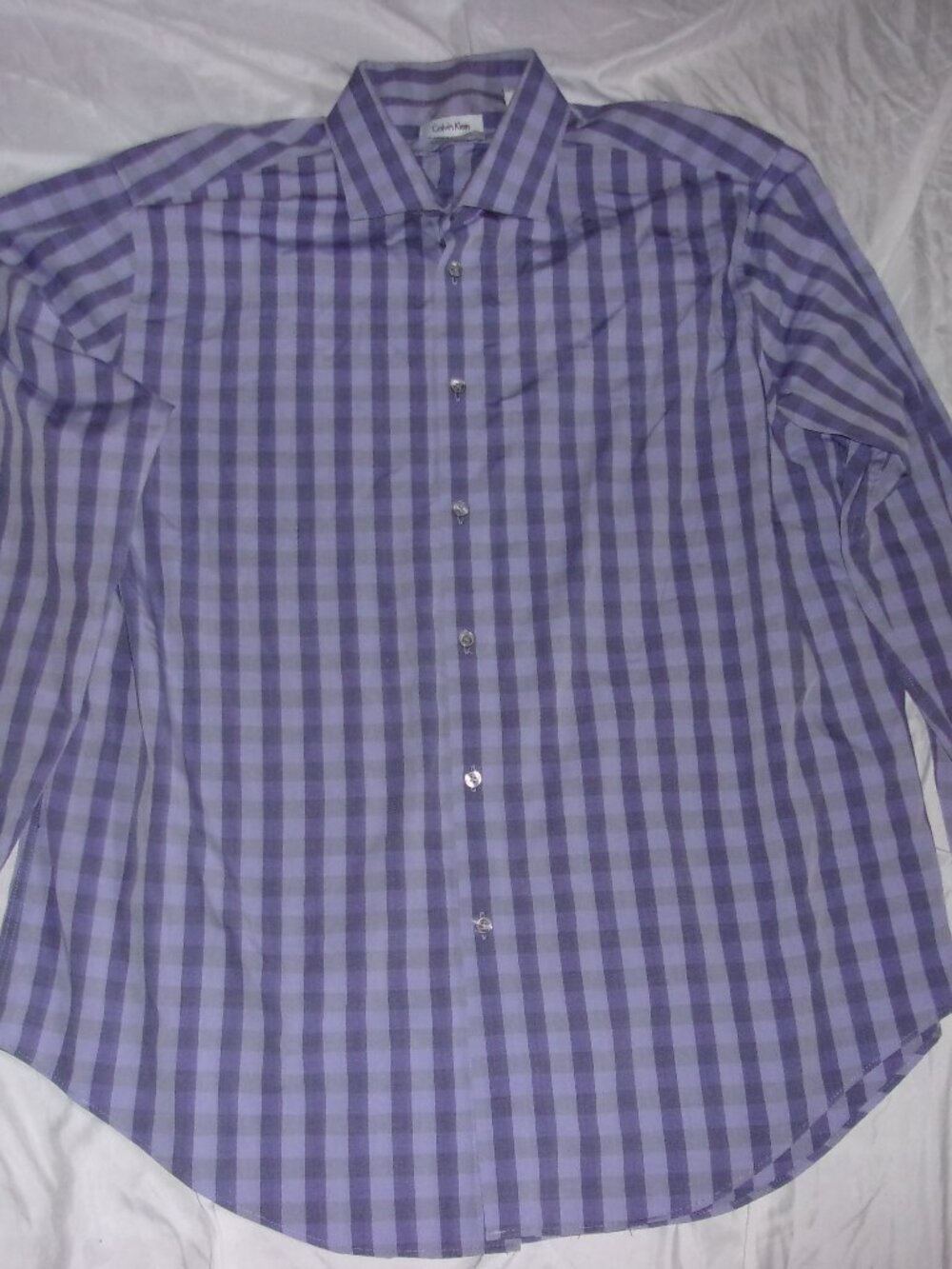 Calvin Klein size 18 34/ 35 mens casual dress shirt gray striped button - Picture 3 of 4
